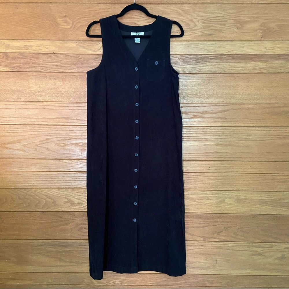 Vintage TY black faux suede micro suede button front dress
